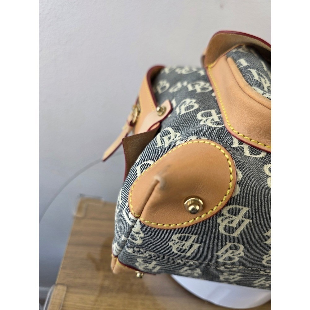 Dooney & Bourke Signature Monogram Canvas Satchel Grey Tan Leather Trim Bag - Picture 4 of 16